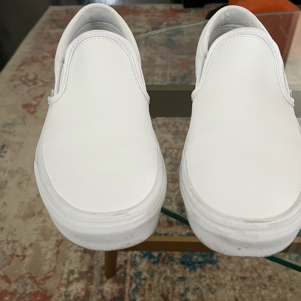 White Leather Slip on Vans